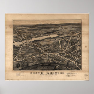 1877 South Berwick ME Birds Eye Panoramablick Kart Poster