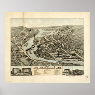 1878 Collinsville, CT Birds Eye Panoramablick Kart Poster