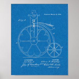 1878 High Wheeler Fahrrad Design Patent Kunst Druc Poster