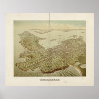 1878 Newport, RI Birds Eye Panoramablick Karte Poster