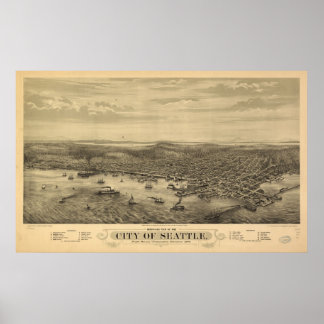 1878 Seattle, WA Birds Eye Panoramablick Karte Poster