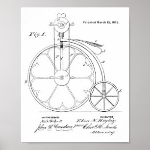 1878 Vintage High Wheeler Fahrrad Patent Kunst Dru Poster
