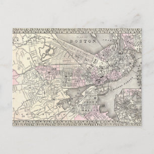1879 Boston Map Postcard Postkarte