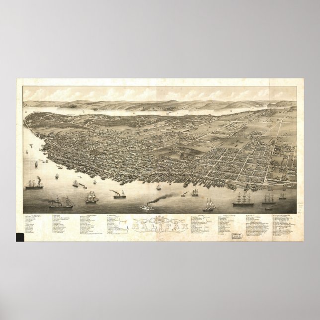 1879 Halifax, Nova Scotia Bird's Eye Panoramic Kar Poster (Vorne)