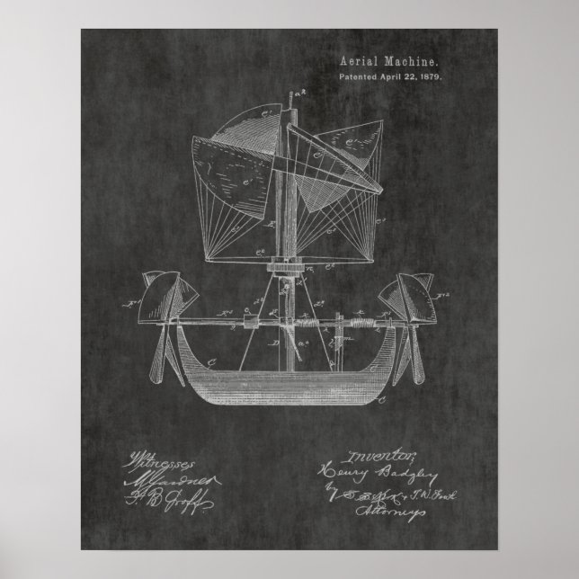 1879 Luftfahrzeug-Flugzeug-Patent Art Zeichnend Poster (Vorne)