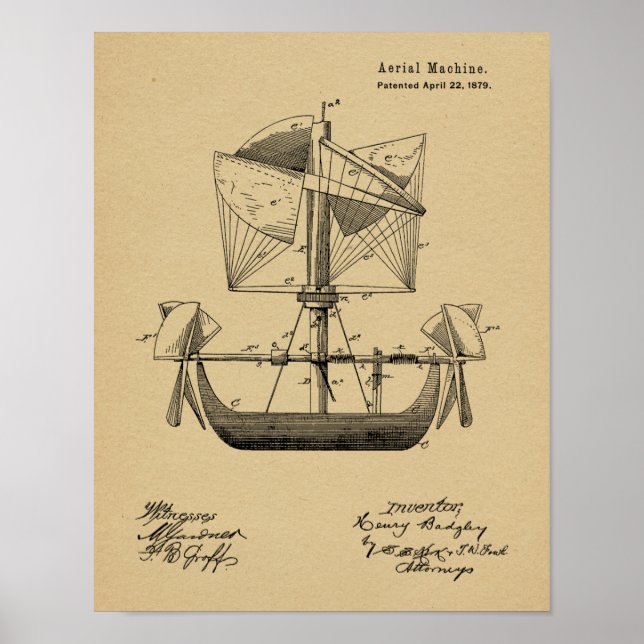 1879 Luftfahrzeug-Patent Zeichnend Druck Poster (Vorne)