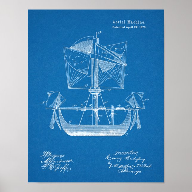 1879 Luftfahrzeug-Patent Zeichnend Druck Poster (Vorne)