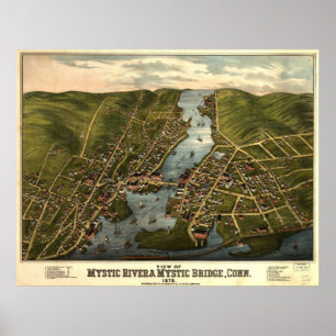 1879 Mystic River & Bridge CT Panoramablick Poster