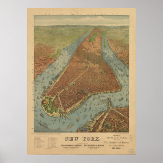 1879 New York City NY Birds Eye Panoramablick Kart Poster