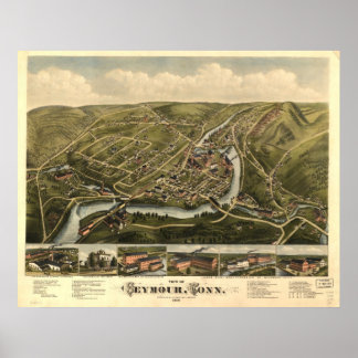 1879 Seymour CT Birds Eye Panoramablick Karte Poster