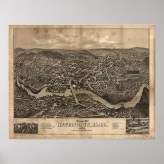 1879 Watertown, MA Birds Eye Panoramablick Karte Poster