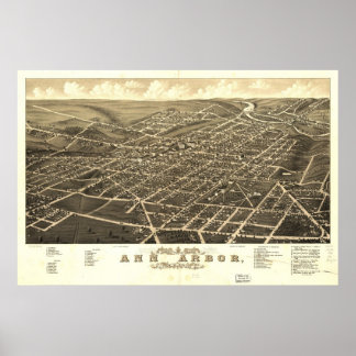 1880 Ann Arbor, MI Birds Eye Panoramablick Karte Poster