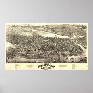 1880 Boston, MA Birds Eye Panoramablick Karte Poster