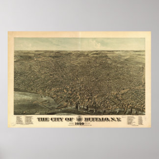 1880 Buffalo, New Birds Eye Panoramablick Karte Poster