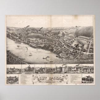 1880 East Haddam, CT Birds Eye Panoramablick Poster