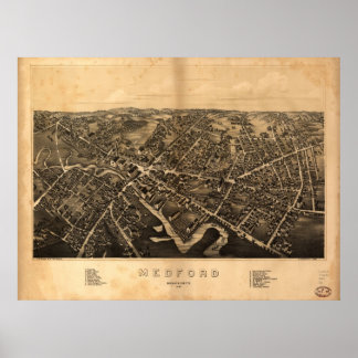 1880 Medford, MA Birds Eye Panoramablick Karte Poster