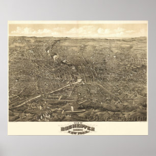 1880 Rochester, NY Birds Eye View Panorama Karte Poster