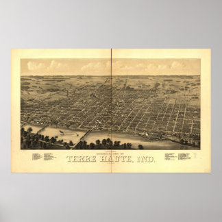 1880 Terre Haute, IN Birds Eye Panoramablick Karte Poster