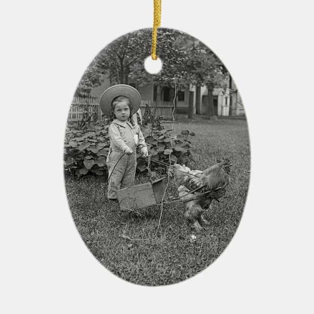1880er Jahre Adorable Girl and Rooster Cart im Gar Keramikornament (Vorne)