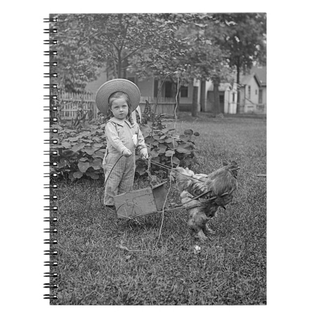 1880er Jahre Adorable Girl and Rooster Cart im Gar Notizblock (Vorderseite)