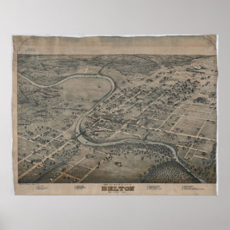 1881 Belton, TX Birds Augen Panoramablick Karte Poster