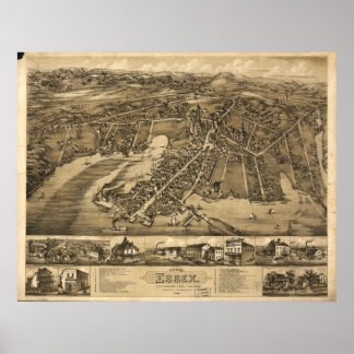 1881 Essex CT Birds Eye Panoramakarte Poster