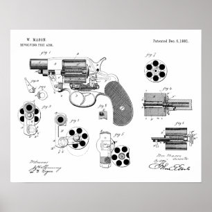 1881 Gun Revolver Patent Art Zeichnend Print Poster