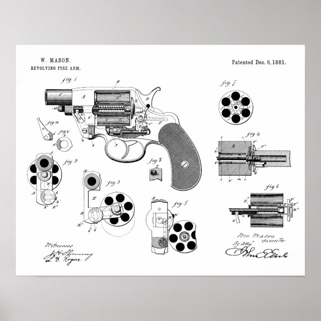 1881 Gun Revolver Patent Art Zeichnend Print Poster (Vorne)