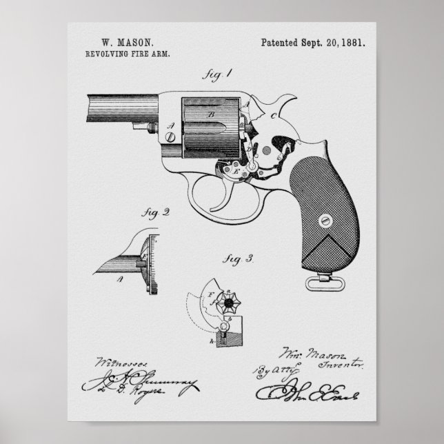 1881 Gun Revolver Patent Art Zeichnend Print Poster (Vorne)