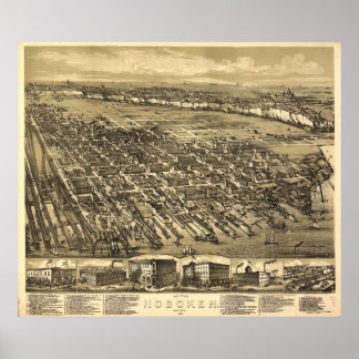 1881 Hoboken, NJ Birds Eye Panoramablick Karte Poster