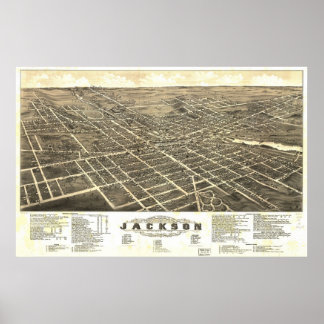 1881 Jackson, MI Birds Eye Panoramablick Karte Poster