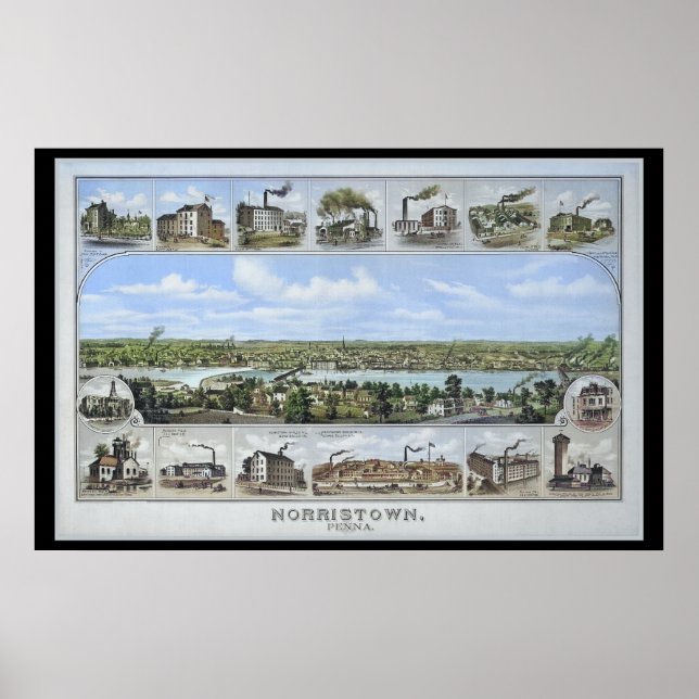 1881 Luftkarte Norristown PA Pennsylvania Poster (Vorne)