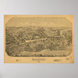 1881 Madison CT Birds Eye Panorama Karte Poster