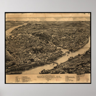 1881 Sherbrooke, Quebec Bird's Eye Panorama Karte Poster