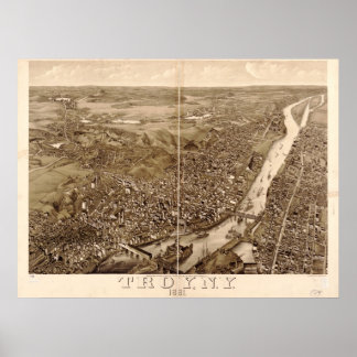 1881 Troy, New Birds Eye Panoramablick Karte Poster