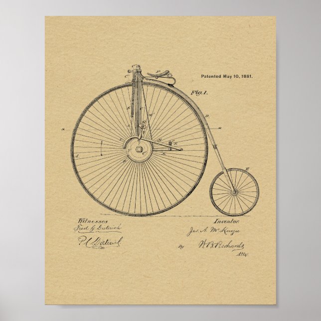 1881 Vintages Fahrrad-Patent Art Printwerbung Poster (Vorne)
