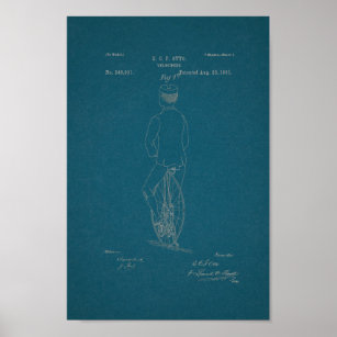 1881 Vintages Fahrrad Velocipede Patentschrift Poster