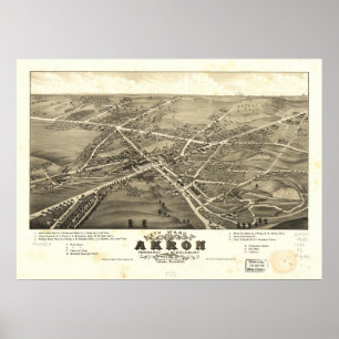 1882 Akron, OH Vögel Augen Panoramablick Karte Poster