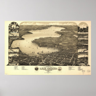 1882 Genfersee, WI Birds Augen Panoramablick Karte Poster