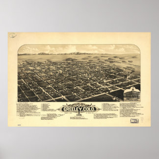 1882 Greeley, CO Birds Eye Panoramablick Karte Poster