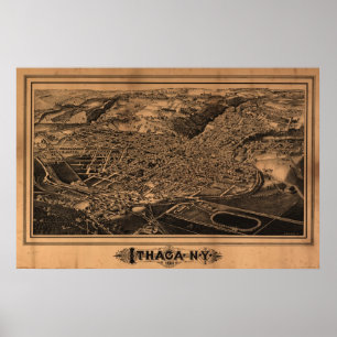 1882 Ithaca, New Birds Eye Panoramablick Karte Poster