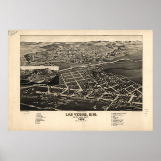1882 Las Vegas, NM Birds Eye Panoramablick Karte Poster