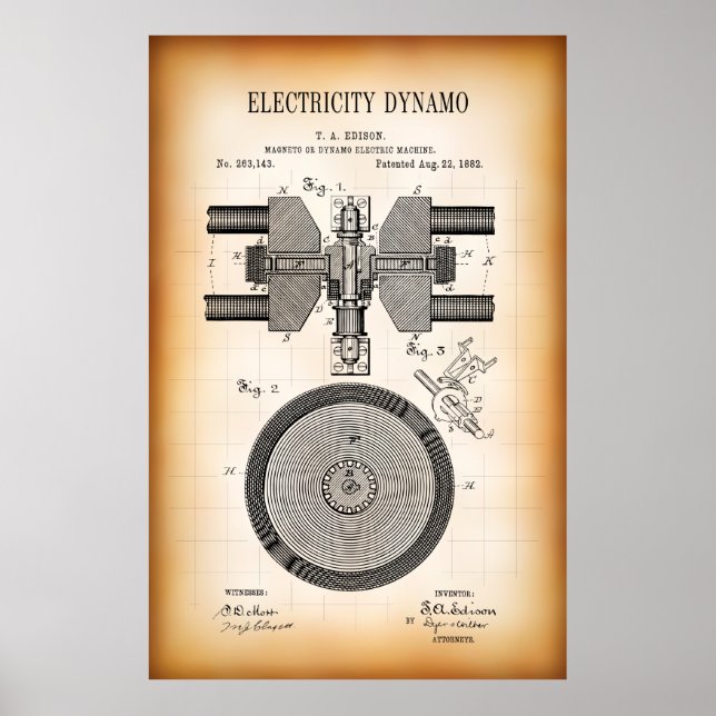 1882 PATENT FÜR ELEKTRIZITÄTSDYNAMO POSTER (Vorne)