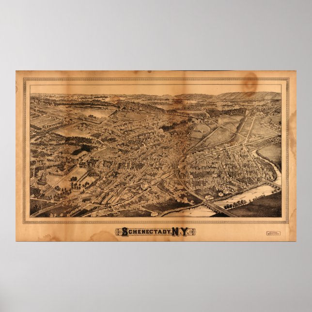 1882 Schenectady, New Birds Eye Panoramablick Kart Poster (Vorne)