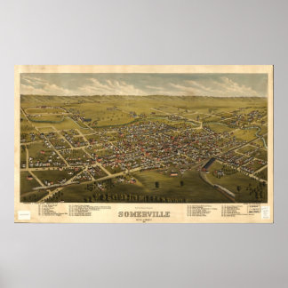 1882 Somerville, NJ Birds Eye Panoramablick Karte Poster