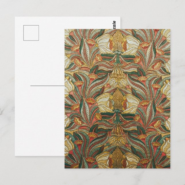 1882 Vintag große Blume & Blätter Golden Green Postkarte (Vorne/Hinten)