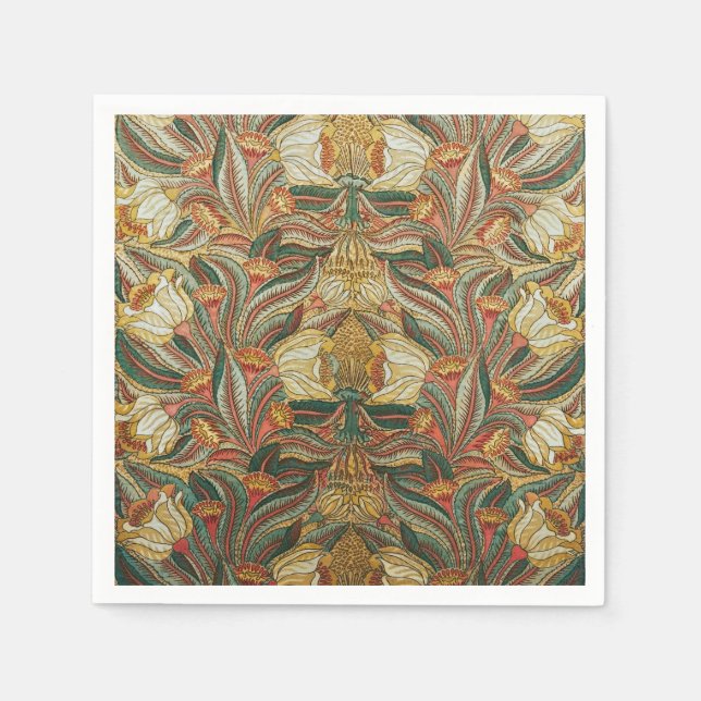 1882 Vintag große Blume & Blätter Golden Green Serviette (Vorderseite)