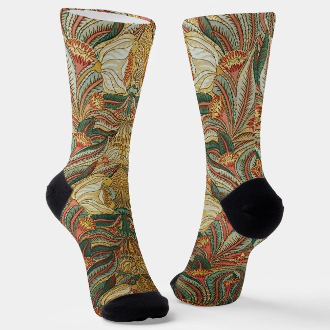 1882 Vintag große Blume & Blätter Golden Green Socken (Gewinkelt)
