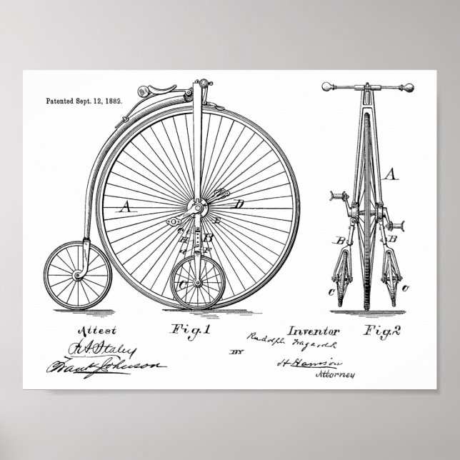 1882 Vintages Fahrrad-Patent Art Printwerbung Poster (Vorne)