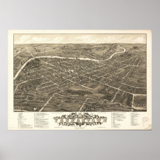 1882 Youngstown, OH Birds Augen Panoramablick Kart Poster